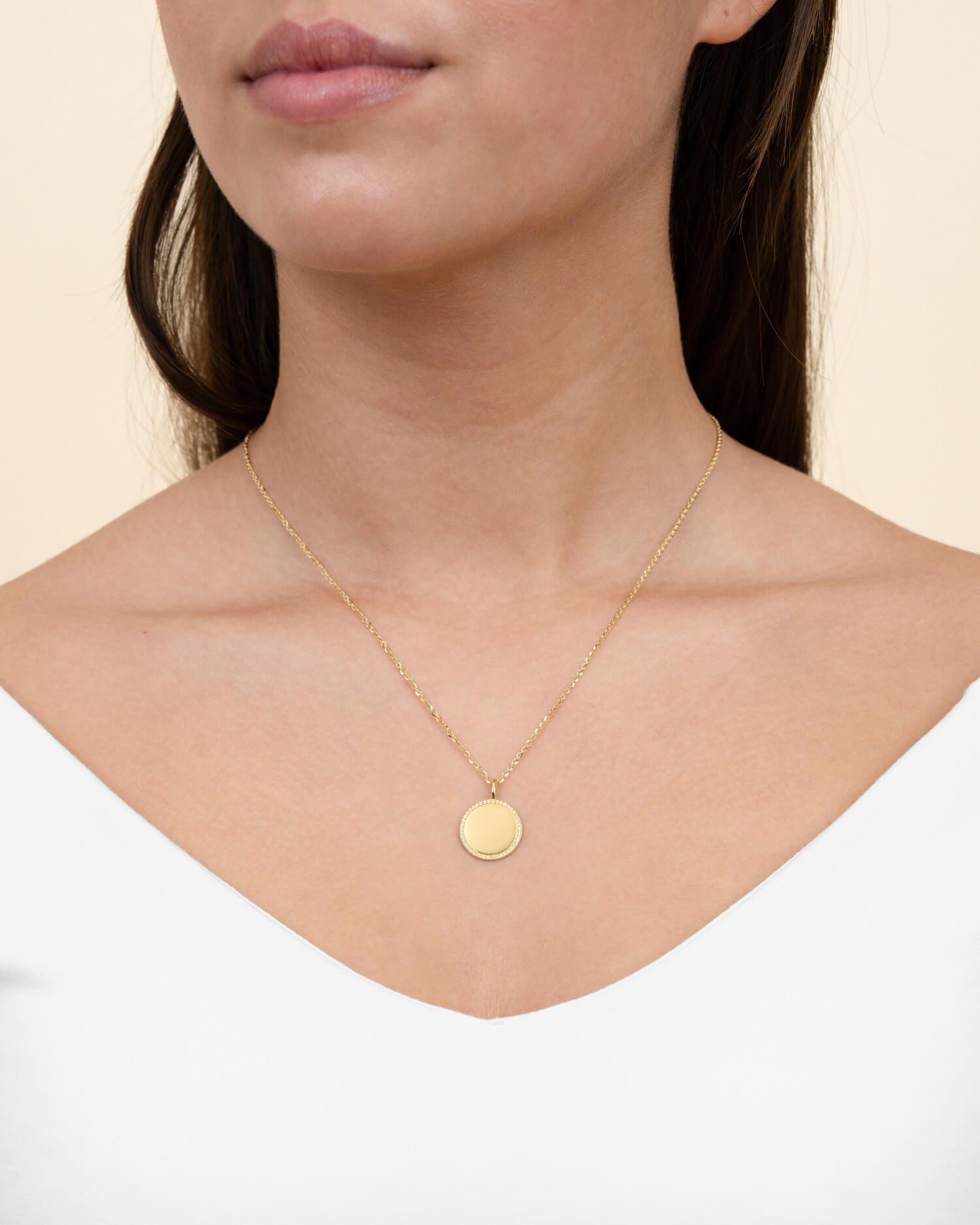 Empreinte digitale Plaques de gravure Collier Pendentif Rond Zirconia 16mm