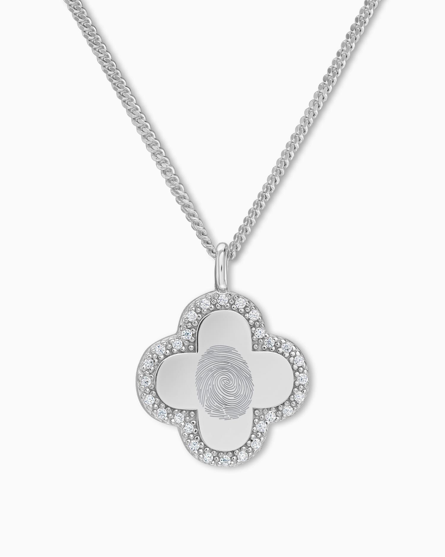 Empreinte digitale Trèfle à quatre feuilles Collier Plaque gravée Zirconia