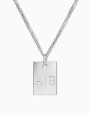Initiales Plaques à graver Collier Pendentif Zirconium Angulaire