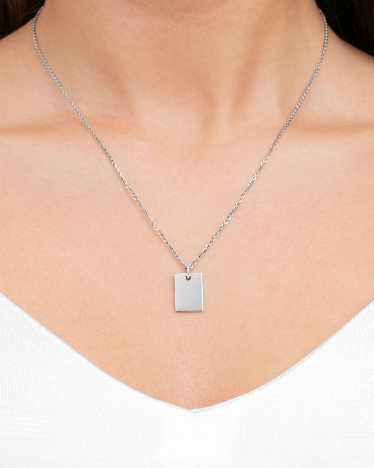 Empreinte digitale Plaques à graver Collier Pendentif Zirconium Angulaire