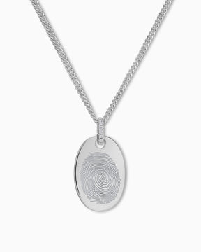 Empreinte digitale Plaques gravées Collier Pendentif Zirconium Ovale