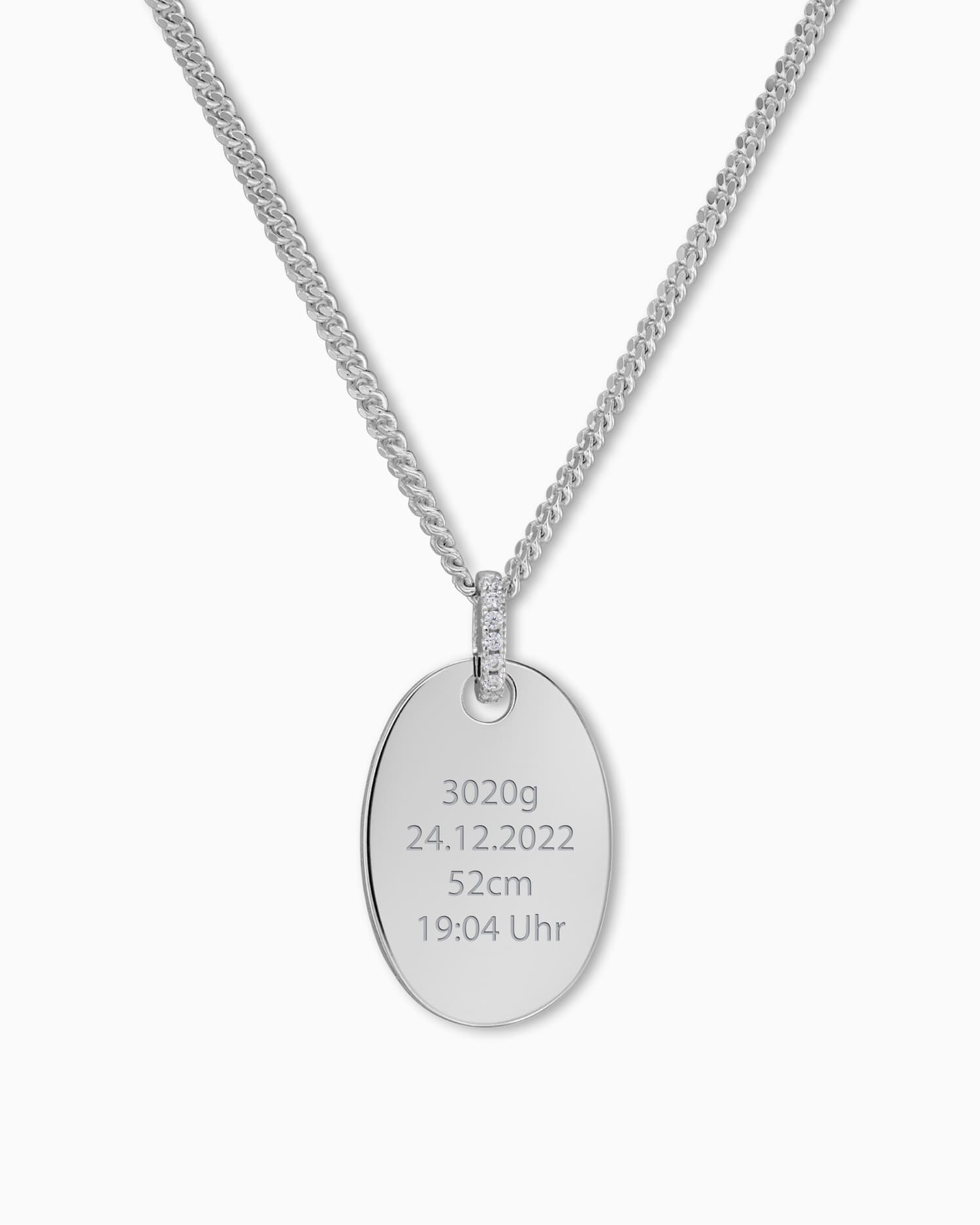 Dates de naissance Plaques à graver Collier Pendentif Zirconia Ovale