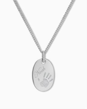 Empreinte de la main Plaques à graver Collier Pendentif Zirconia Ovale