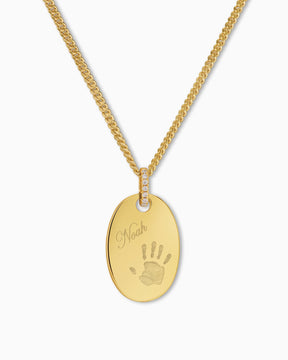 Empreinte de la main Plaques à graver Collier Pendentif Zirconia Ovale