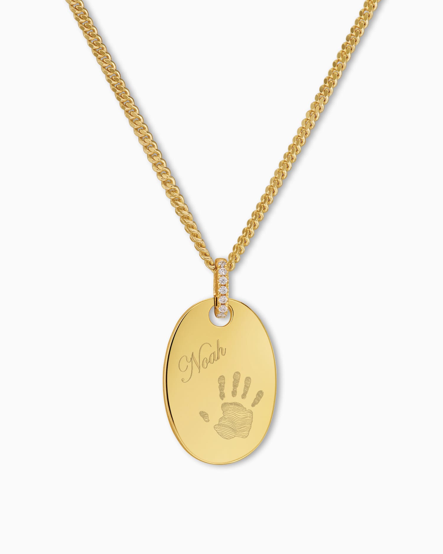 Empreinte de la main Plaques à graver Collier Pendentif Zirconia Ovale