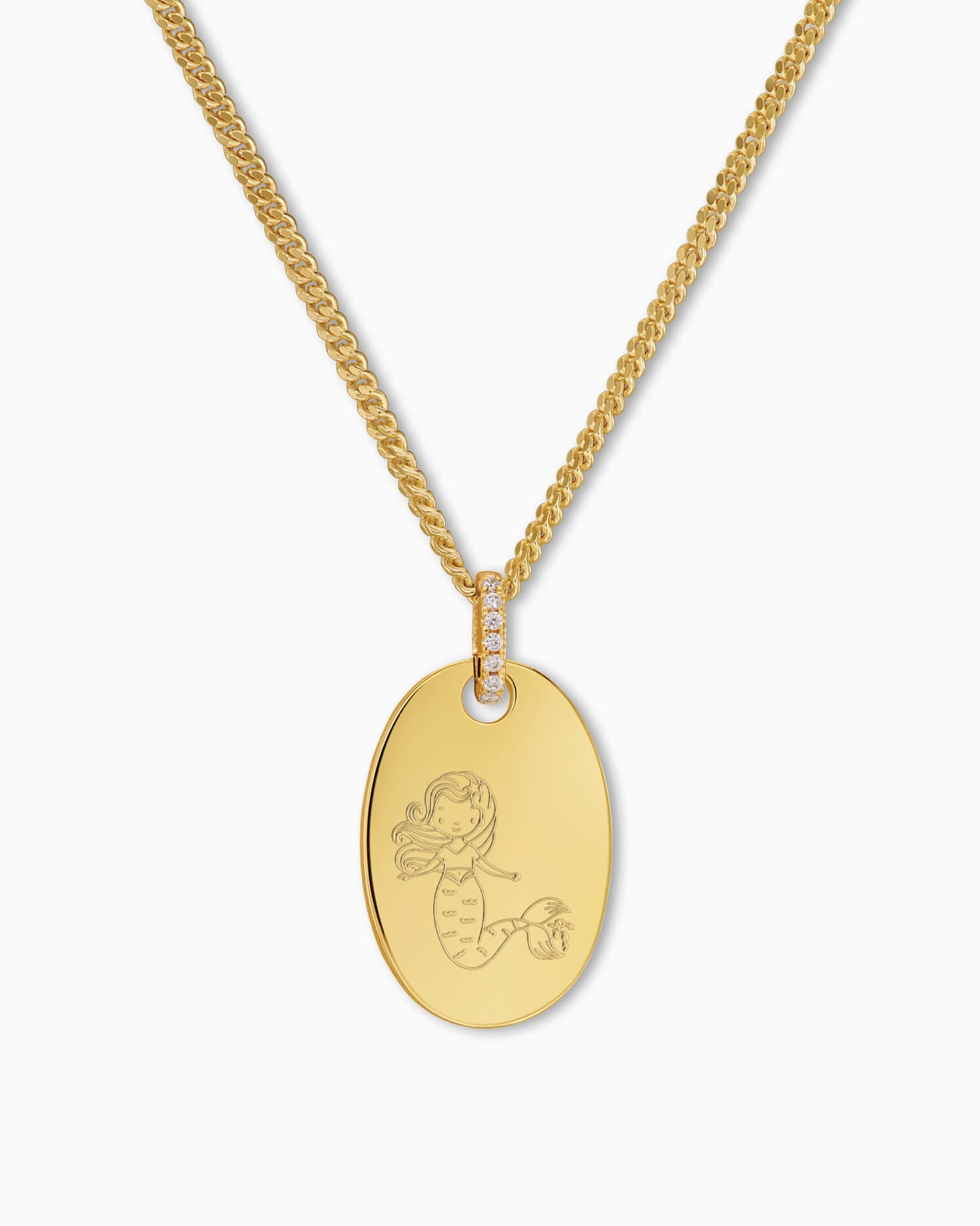Symboles pour enfants Plaques gravées Collier Pendentif Zirconia Ovale