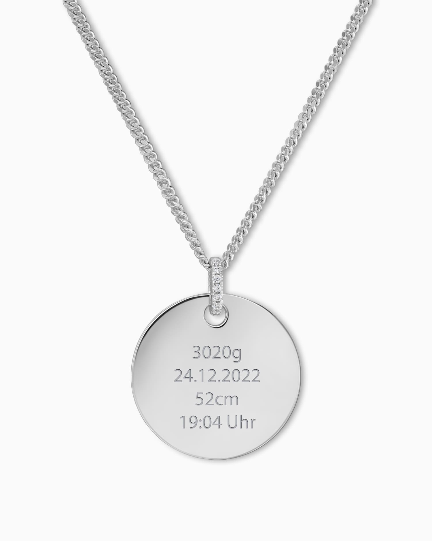 Dates de naissance Plaques gravées Collier Pendentif Zirconium Rond