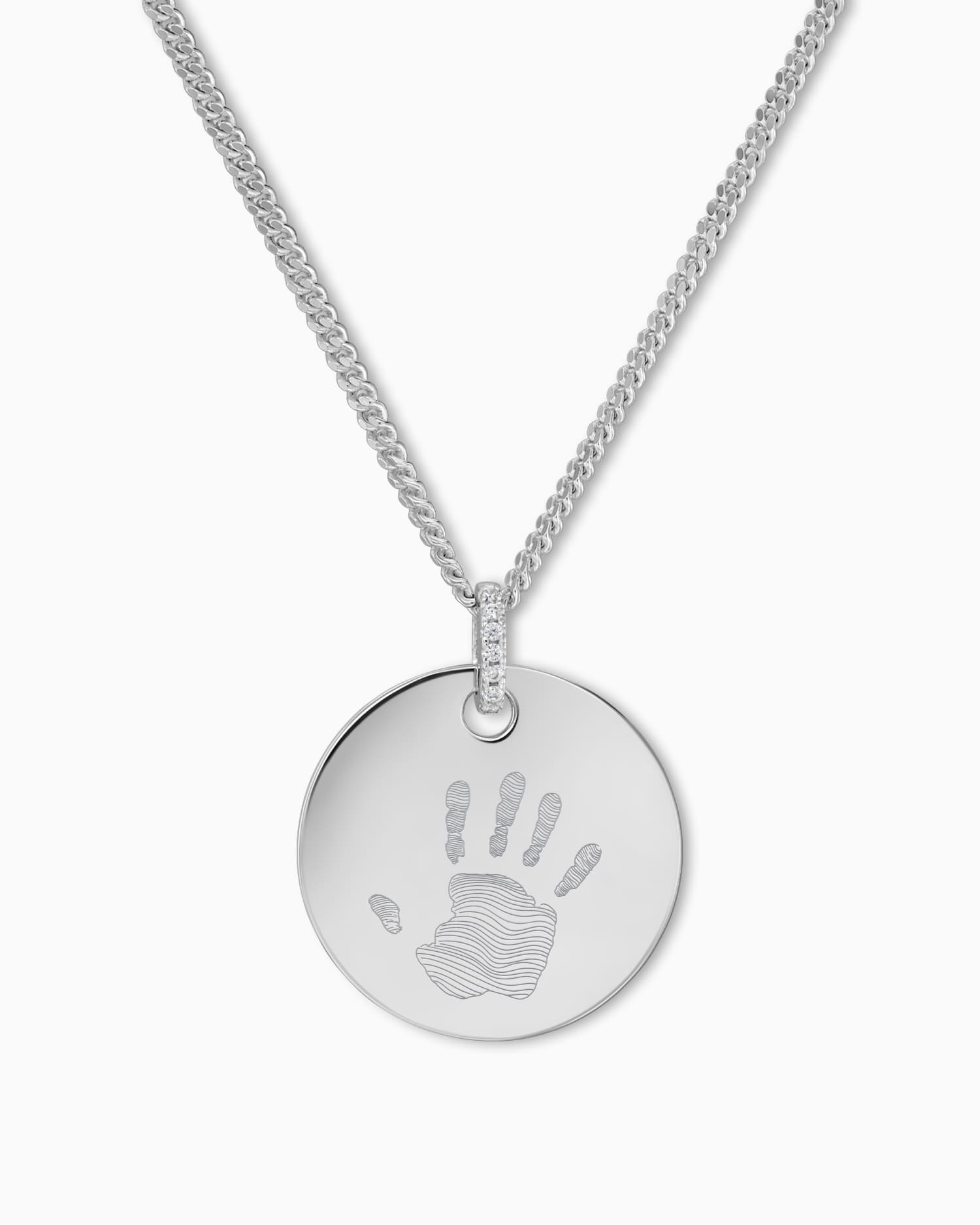Empreinte de la main Plaques à graver Collier Pendentif Zirconia Rond