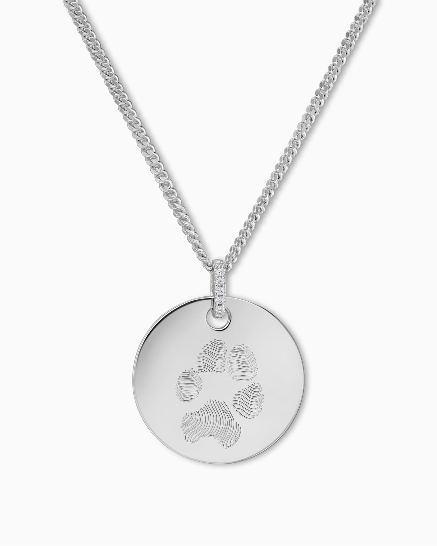 Empreinte de patte Plaques à graver Collier Pendentif Zirconia Rond - Gravurschmuck.de