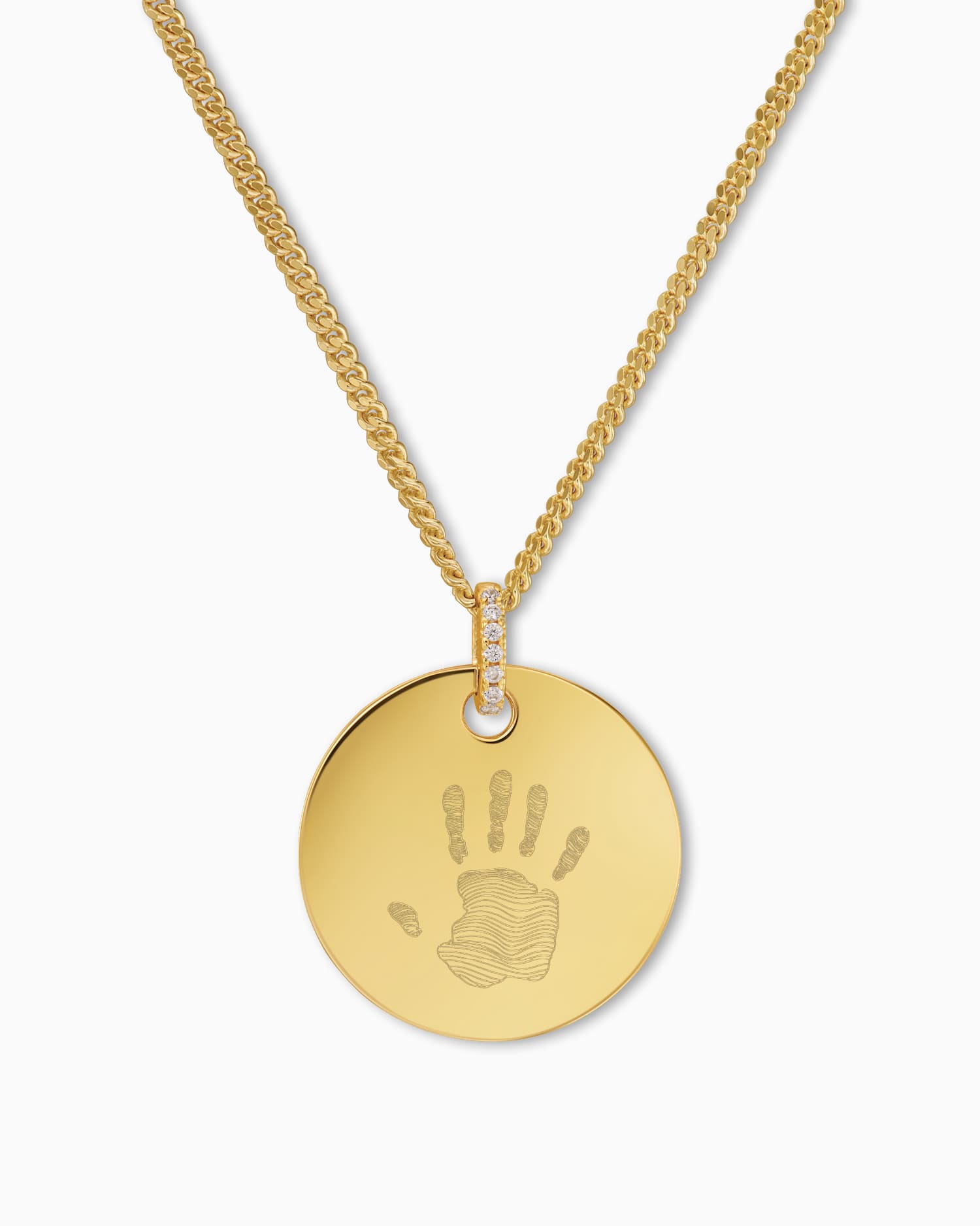 Empreinte de la main Plaques à graver Collier Pendentif Zirconia Rond