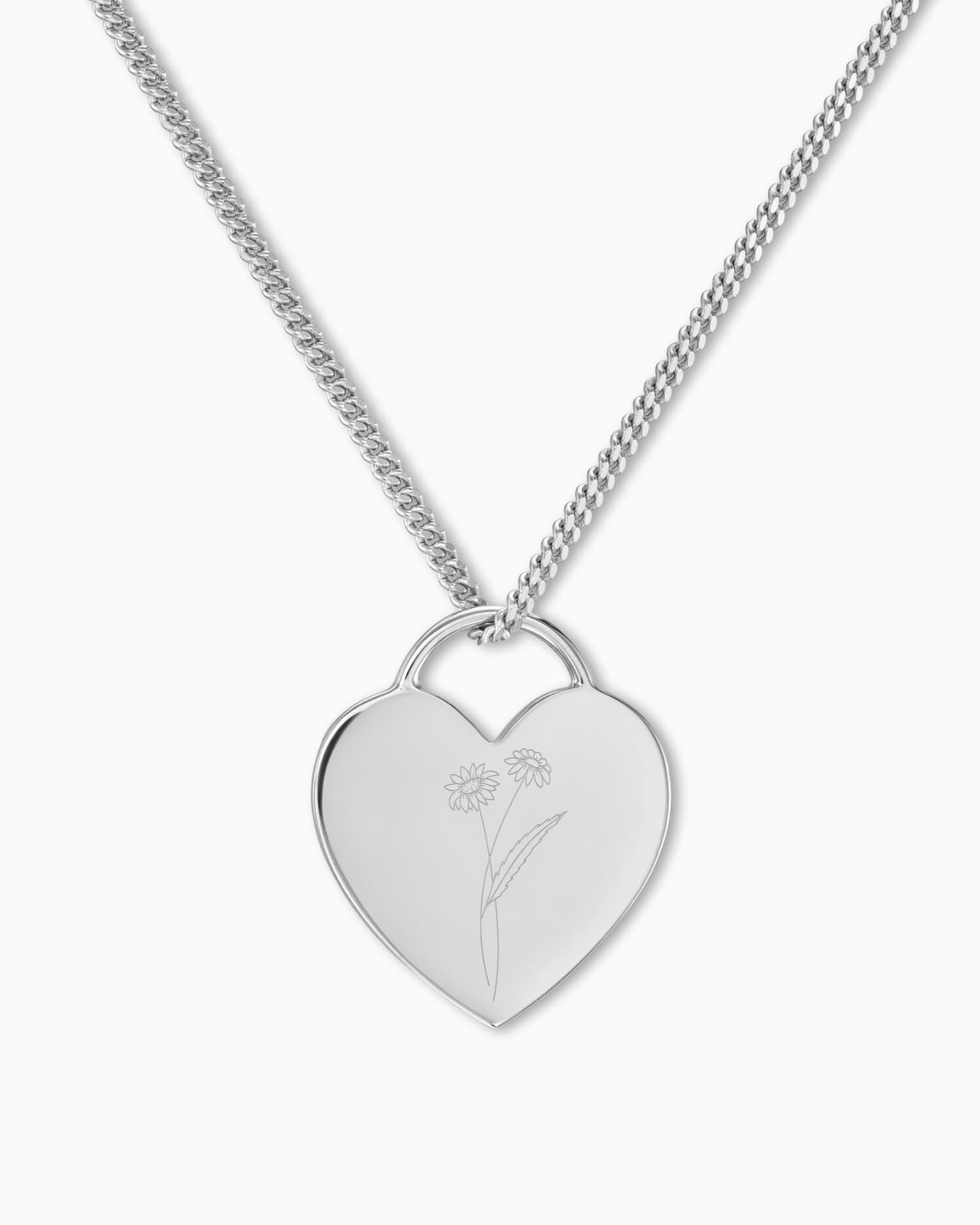 Fleur de naissance Cœur Collier Plaque à graver Pendentif
