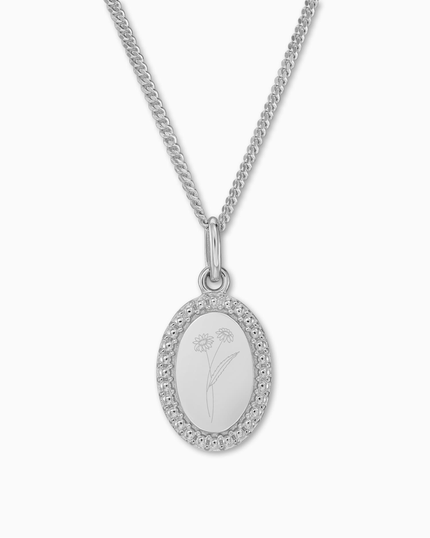 Fleur de naissance Plaques gravées Collier Pendentif Ovale