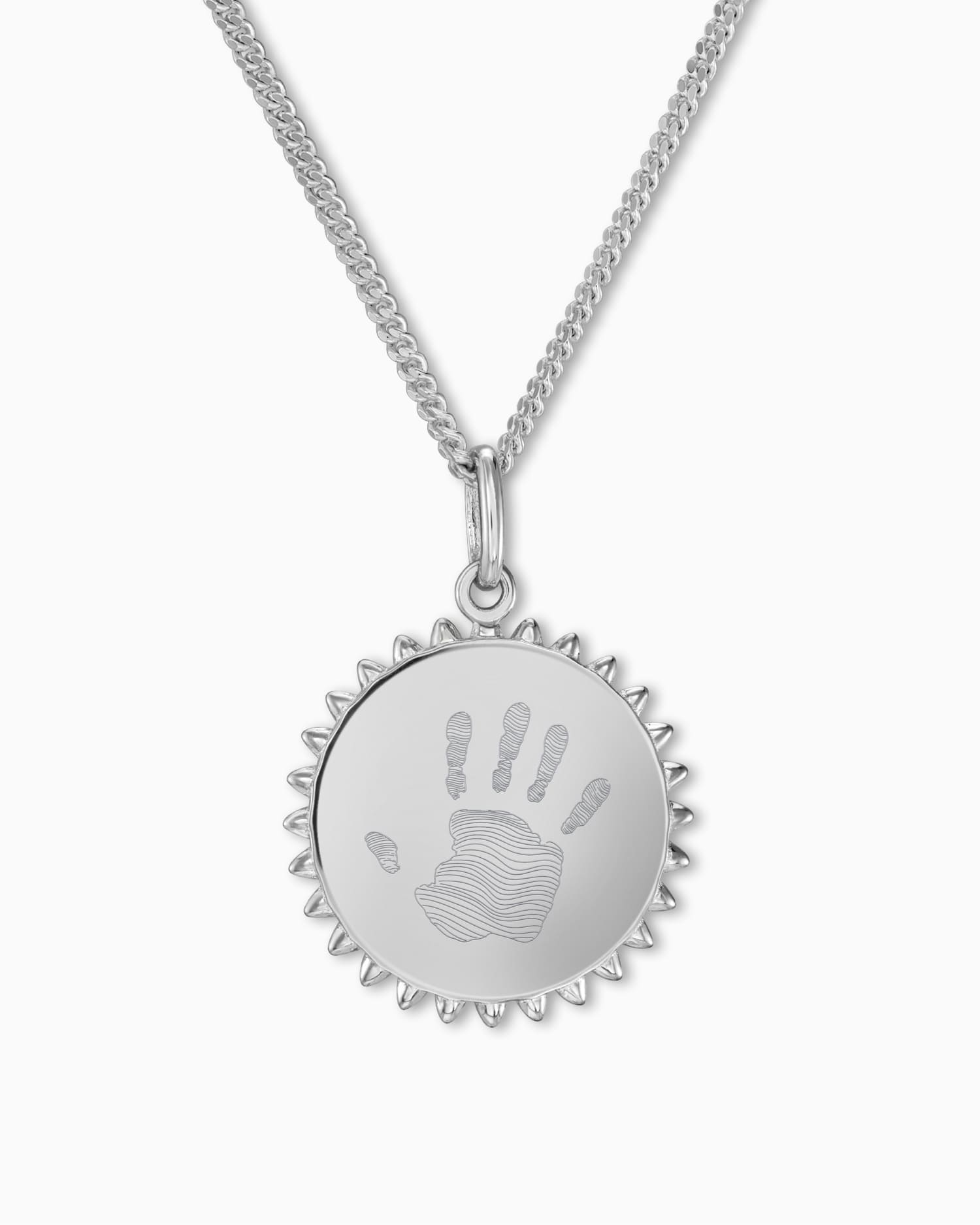 empreinte de main soleil collier plaque gravure pendentif