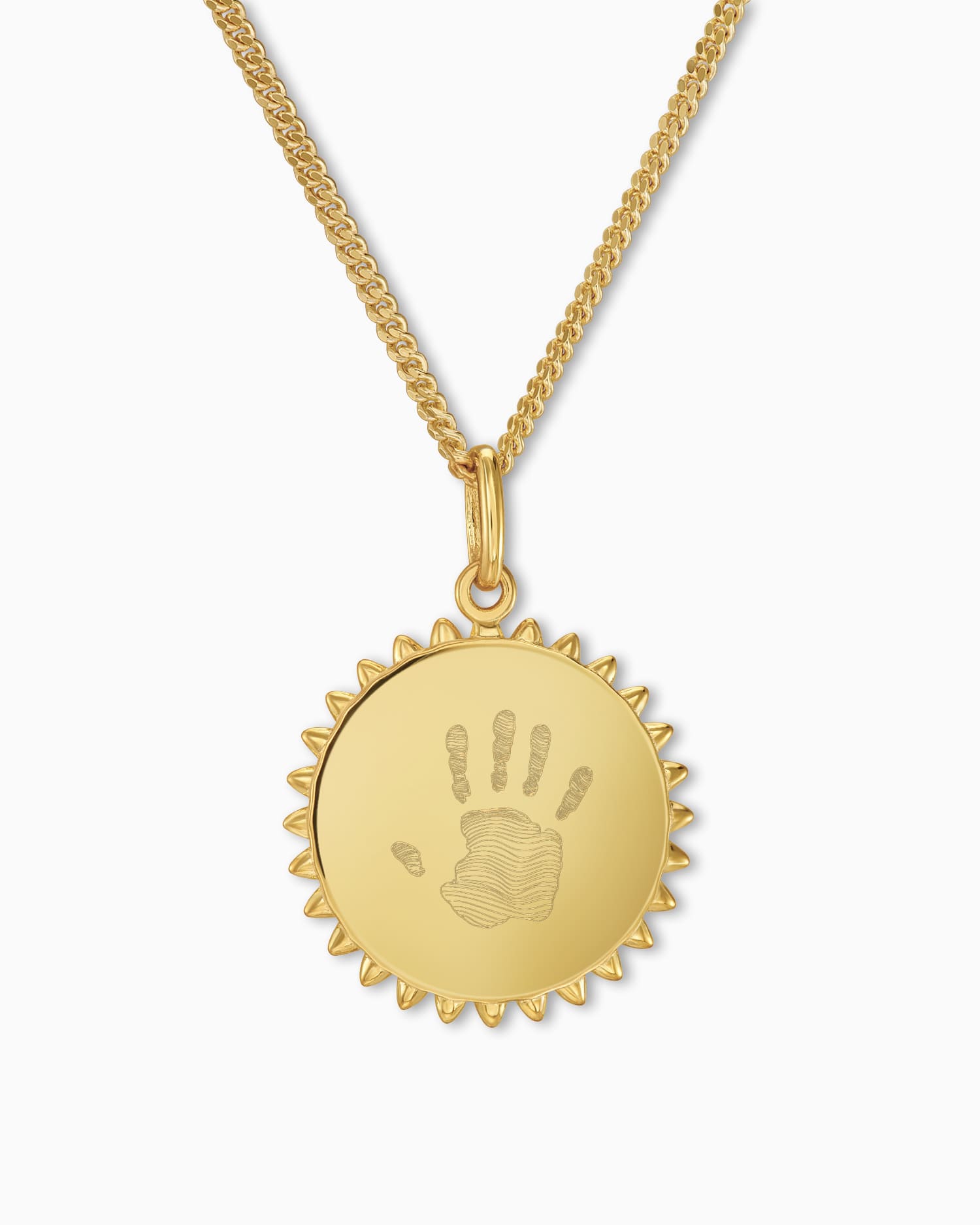 empreinte de main soleil collier plaque gravure pendentif