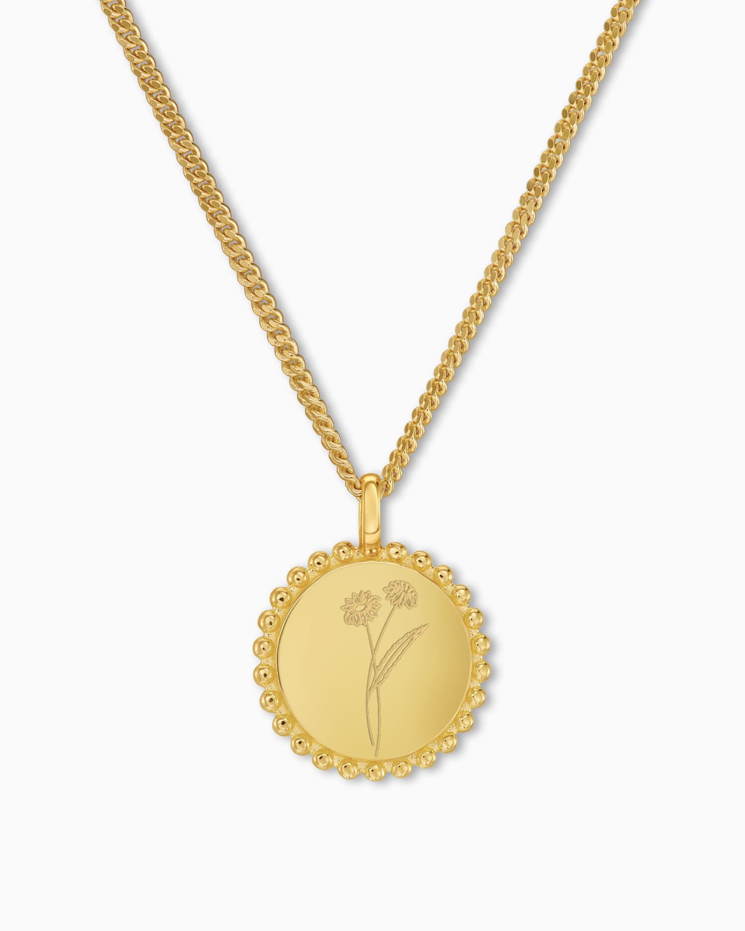 Fleur de naissance Plaques gravées Collier Pendentif Rond 14mm