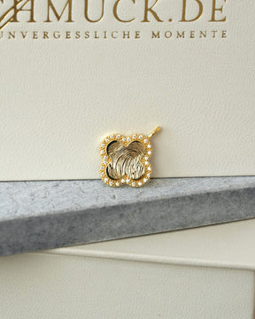 Empreinte digitale Trèfle à quatre feuilles Collier Plaque gravée Zirconia
