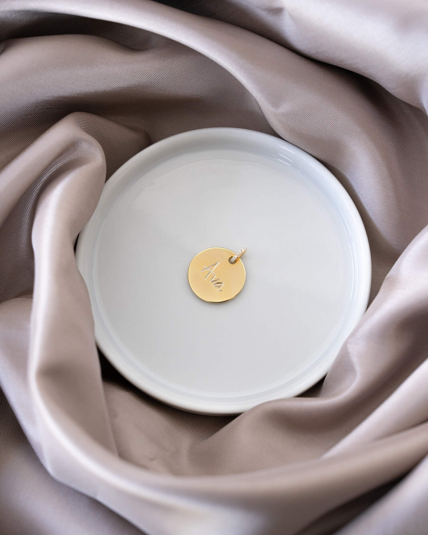 Plaques gravées Collier Pendentif Zirconium Rond