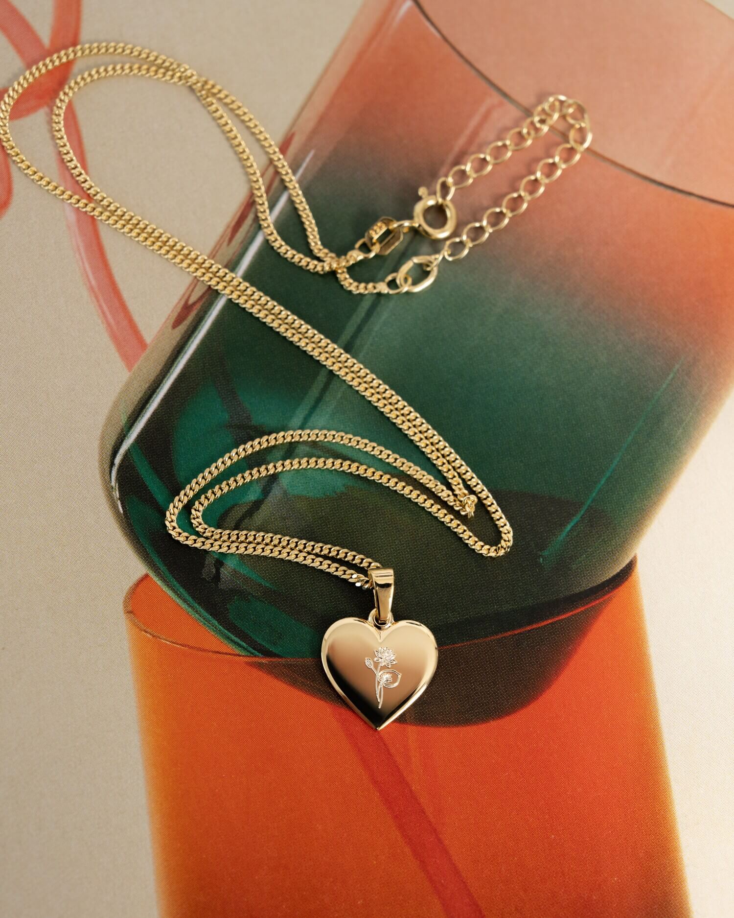 Fleur de naissance Cœur Collier Plaque de gravure Pendentif 12mm