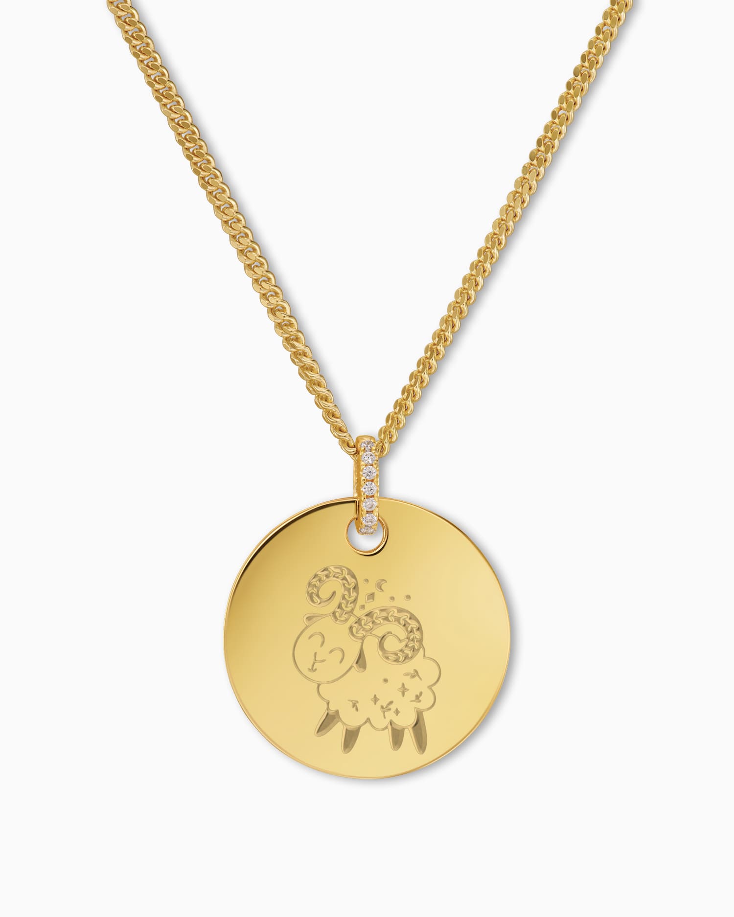 Signe du zodiaque Plaques gravées Collier Pendentif Zirconia Rond