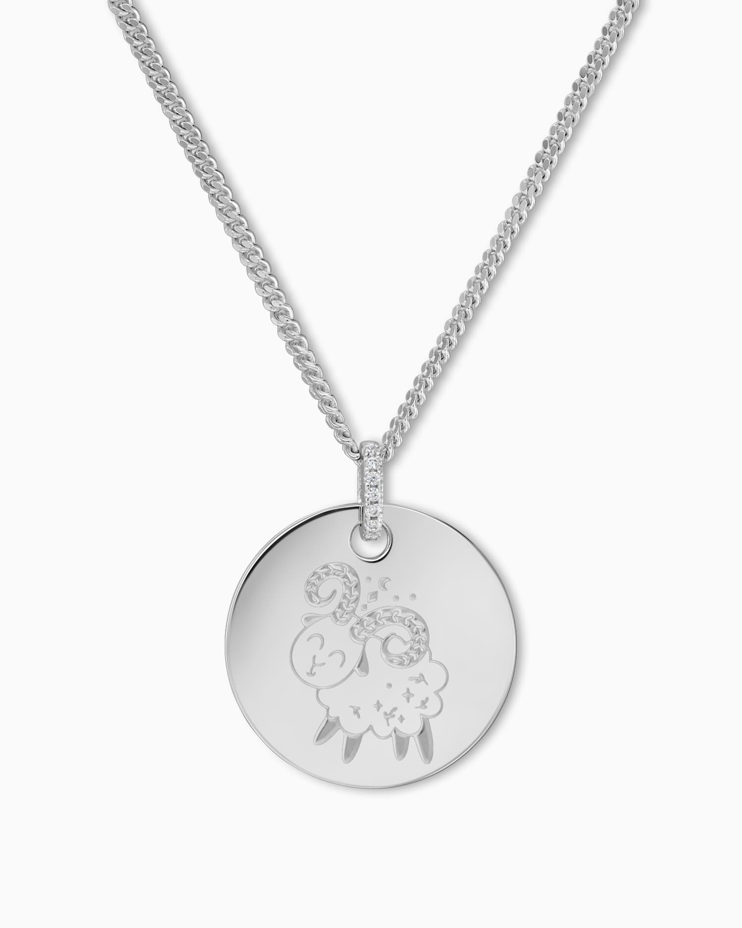Signe du zodiaque Plaques gravées Collier Pendentif Zirconia Rond