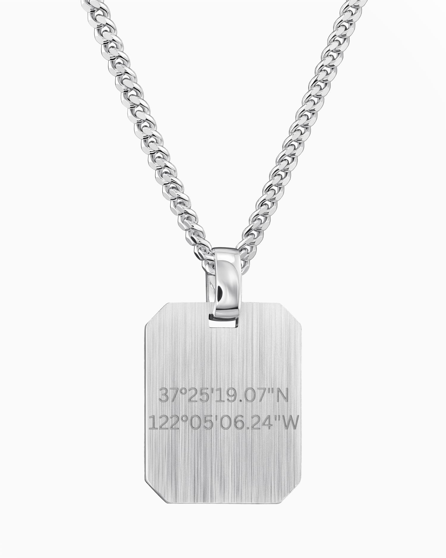 Coördinaten graveerplaatjes halsketting hanger achthoek