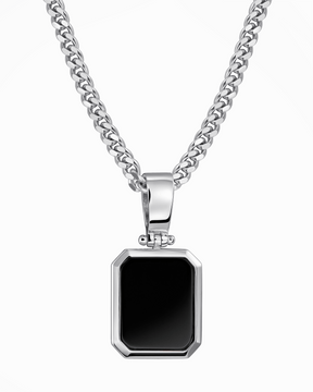 Onyx achthoek graveerplaat halsketting