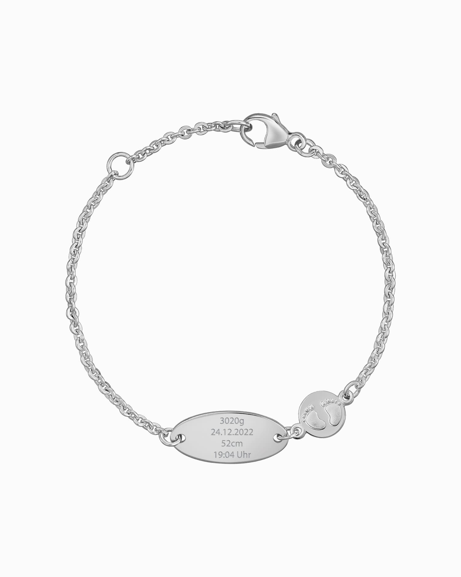 Geboortedatum graveren armband graveerplaatje babyvoetjes