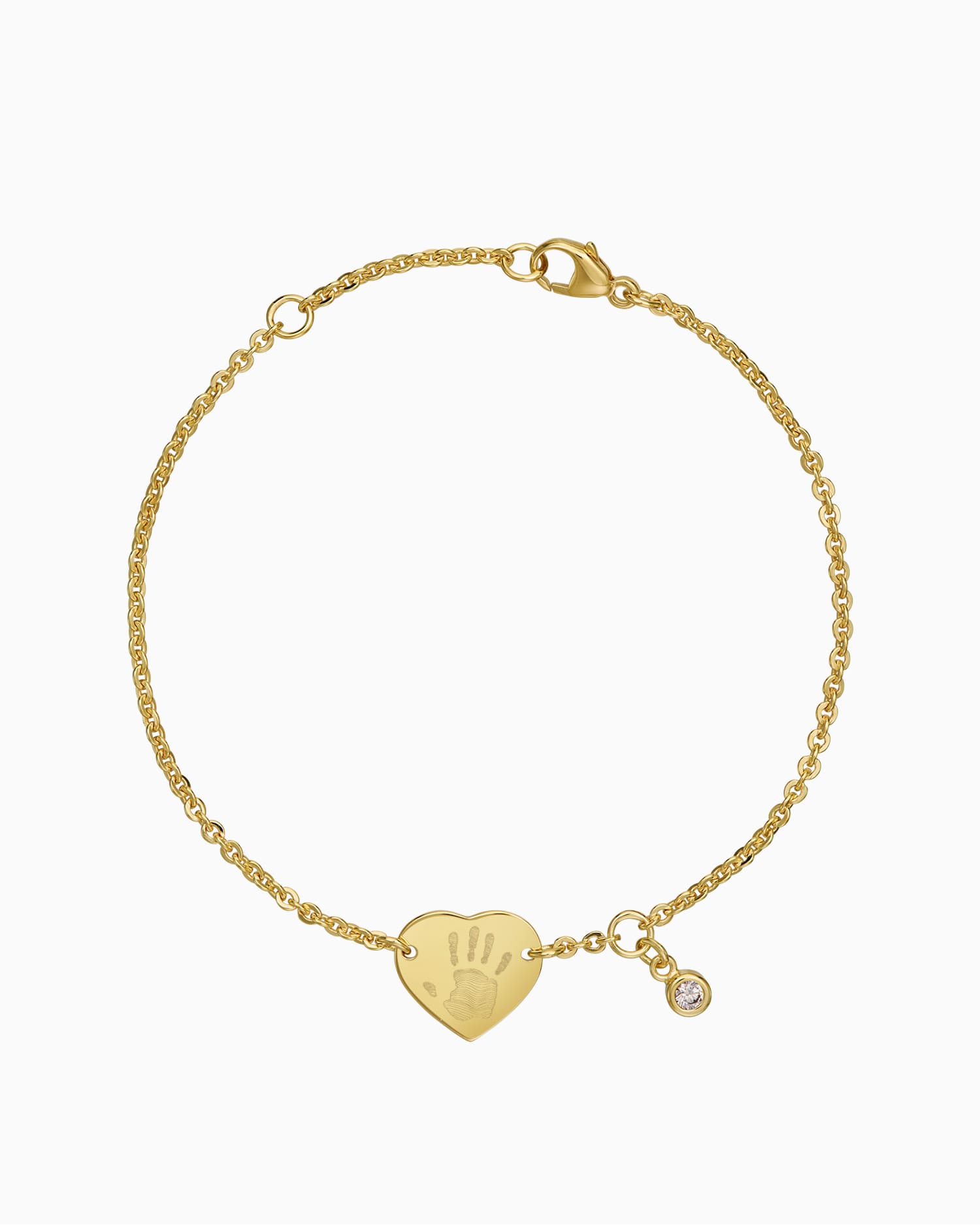 Handafdruk graveerarmband graveerplaatje hart zirconia