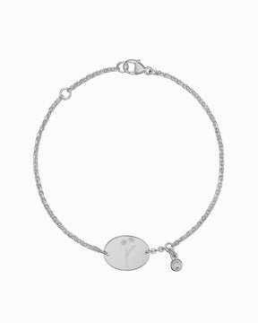 Geboorte bloem graveren armband graveerplaat ovale zirkonia