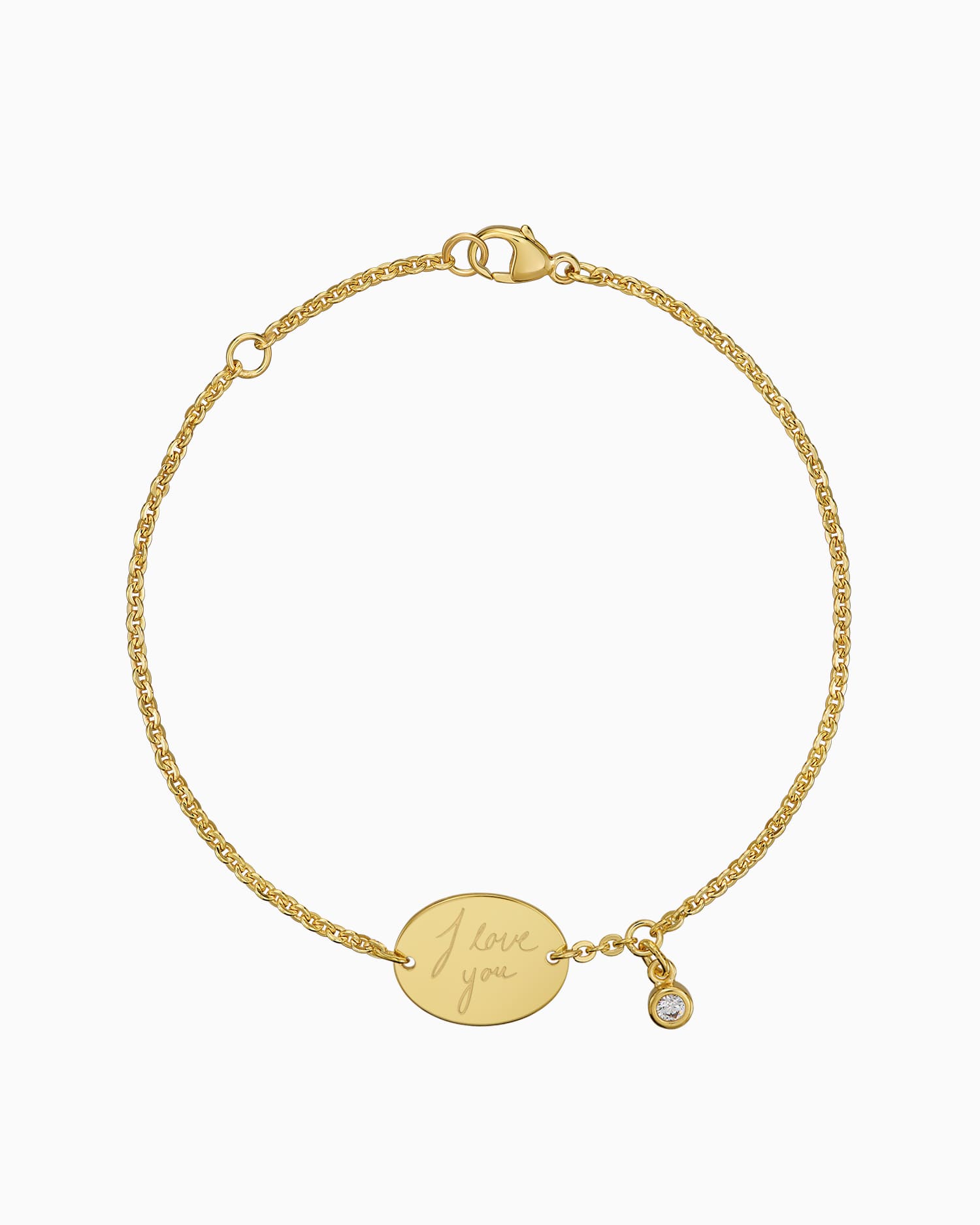 Handschrift Upload graveren armband graveerplaat ovale zirkonia