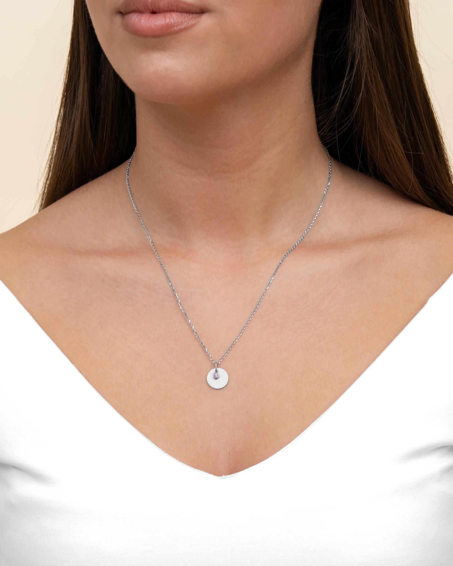 Graveerplaatjes hanger collier zirkonia roze 12mm