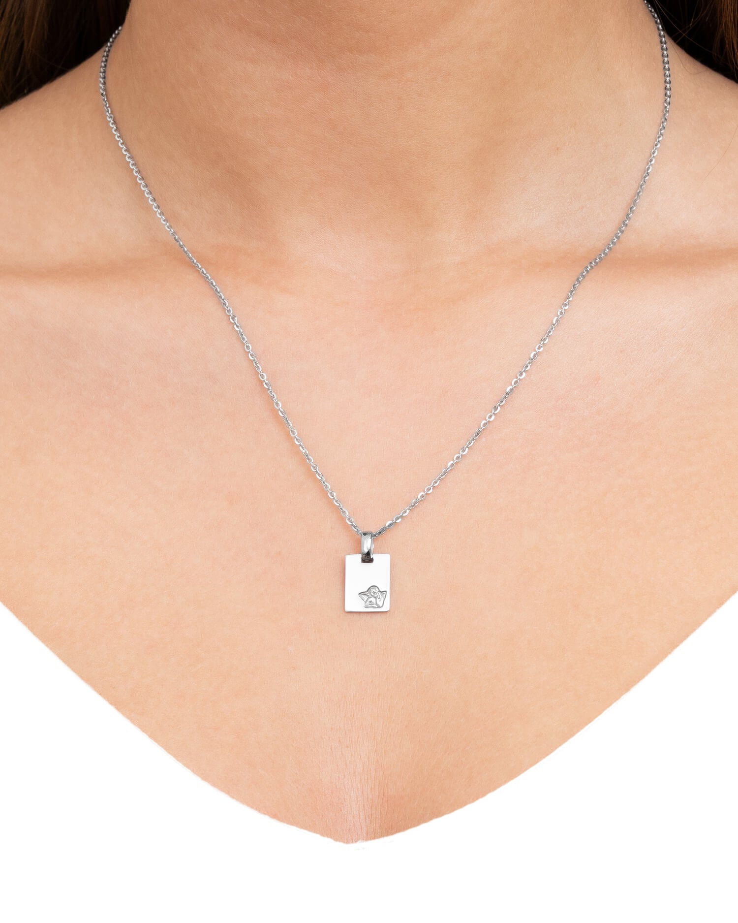 Graveerplaatjes hanger ketting beschermengel
