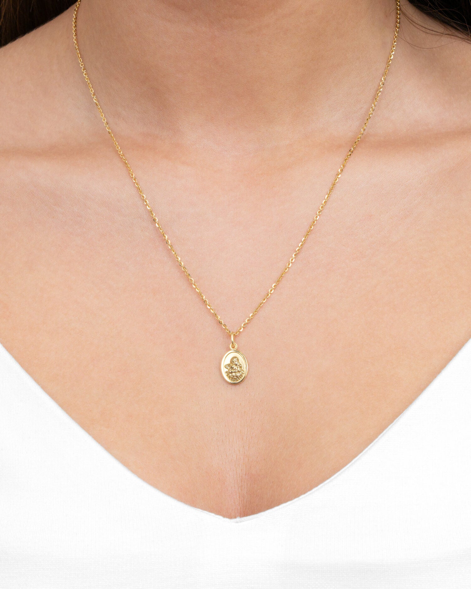 Graveerplaatjes hanger ketting beschermengel