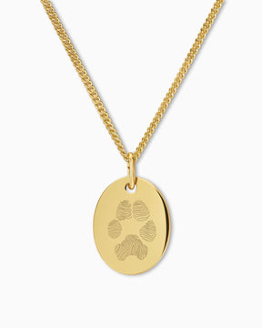 Paw print graveerplaatjes halsketting hanger ovaal