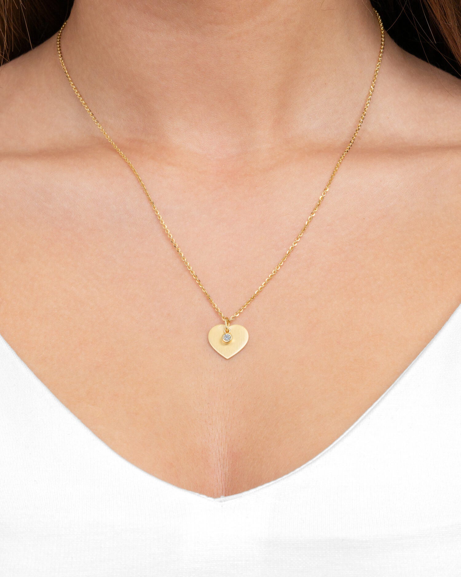 Hart ketting graveerplaatje hanger zirkonia