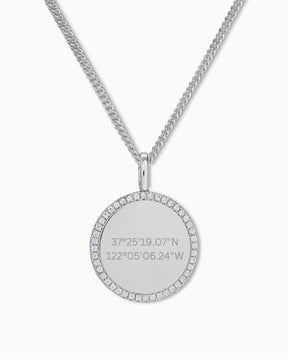 Coordinaten graveerplaatjes halsketting hanger rond zirkonia 16mm