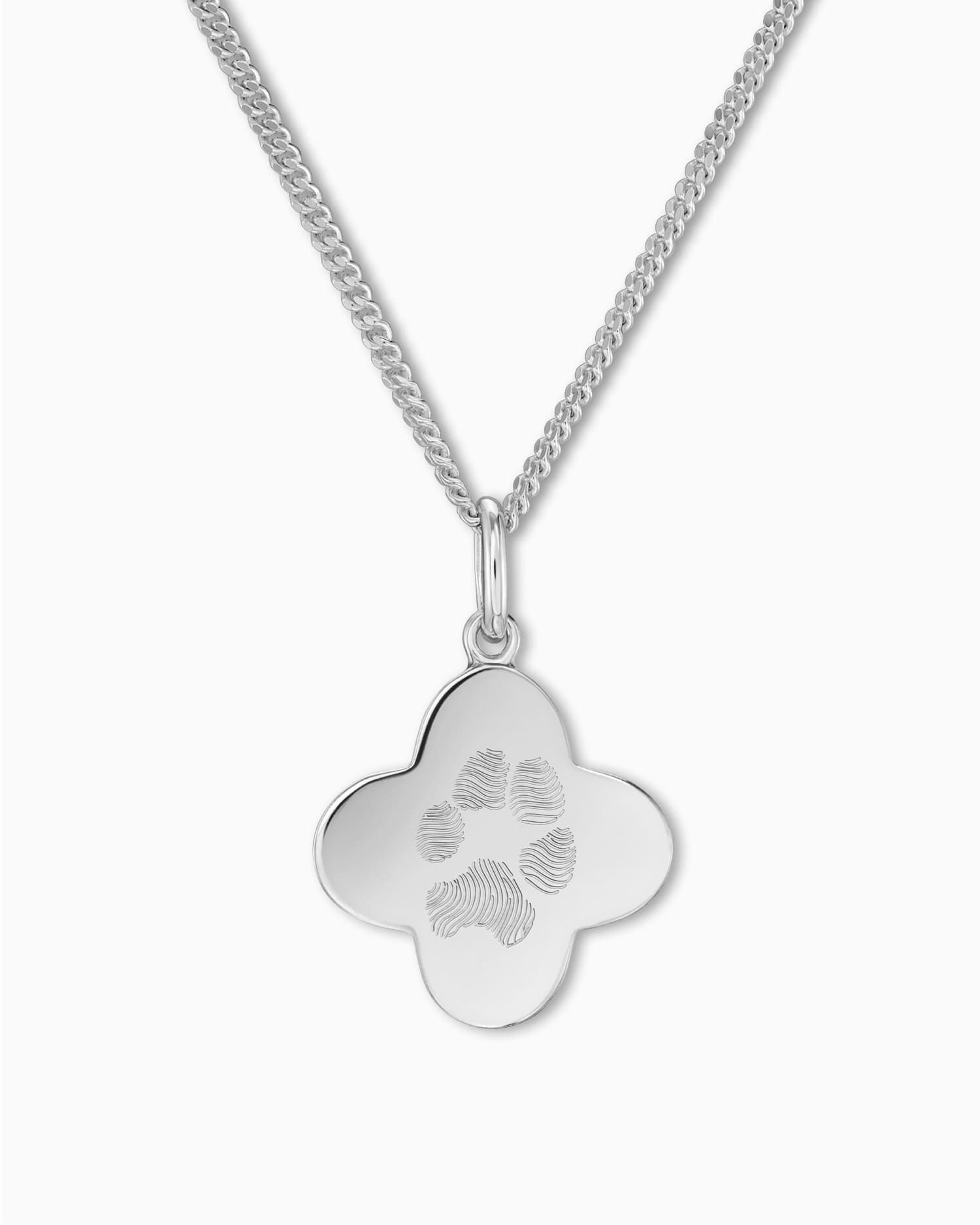 Klaverblad ketting met pootafdruk graveerplaatje - Gravurschmuck.de