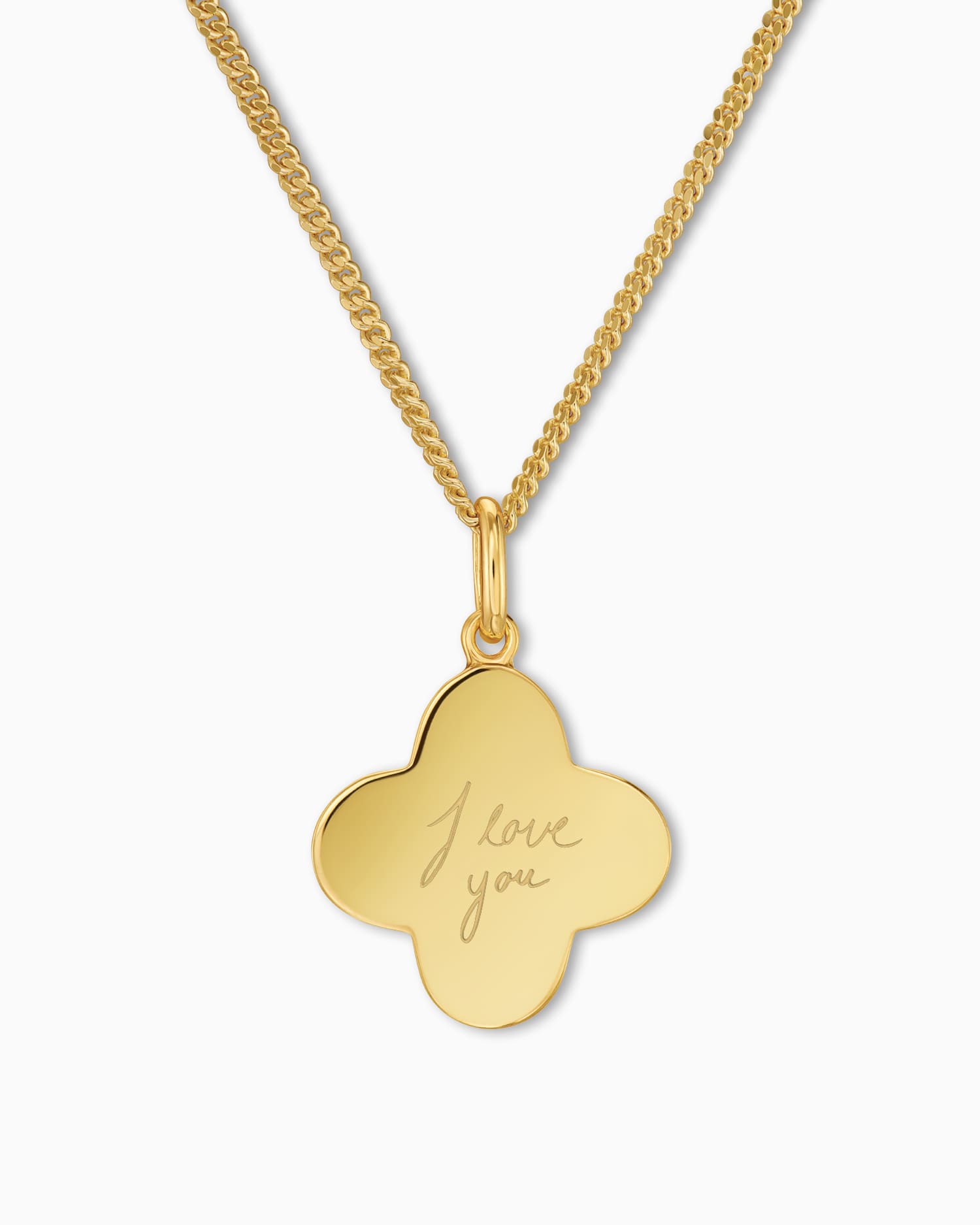 Handwriting Uploud klaverblad ketting graveerplaatje