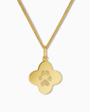 Klaverblad ketting met pootafdruk graveerplaatje - Gravurschmuck.de
