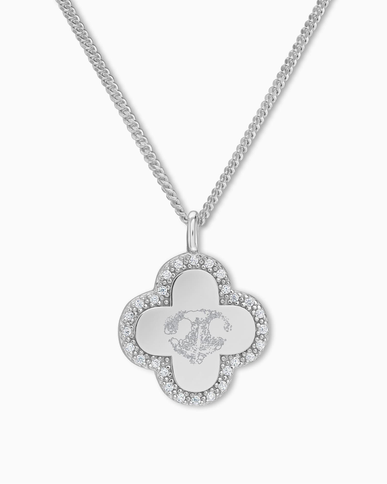 Neus print klaverblad ketting graveerplaatje zirkonia