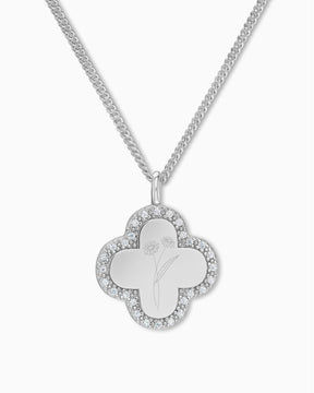Geboorte bloem klaverblad ketting graveren plaat zirconia