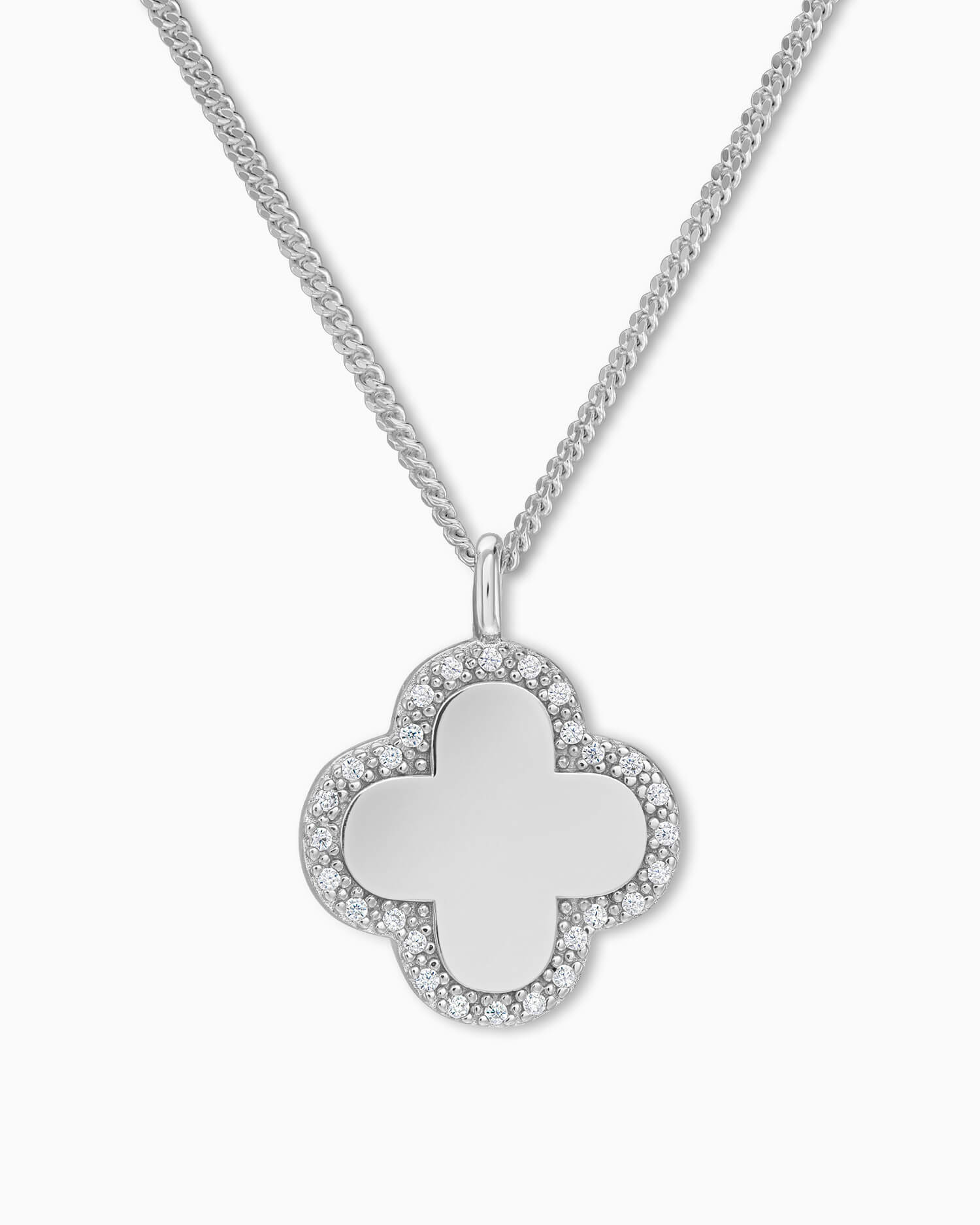 Klaverblad ketting graveerplaatje zirkonia
