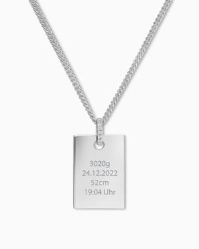 Geboortedatum graveren platen ketting hanger zirkonia vierkant
