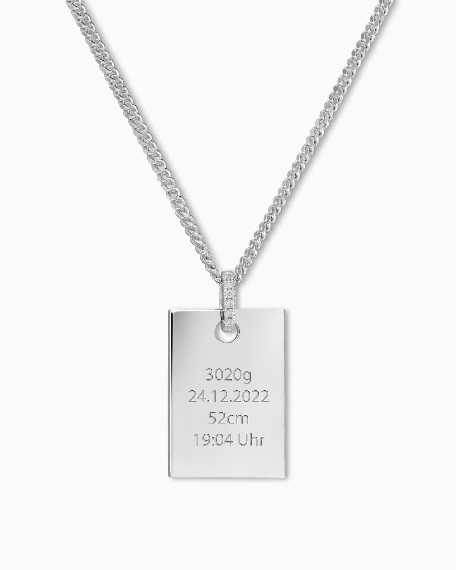 Geboortedatum graveren platen ketting hanger zirkonia vierkant