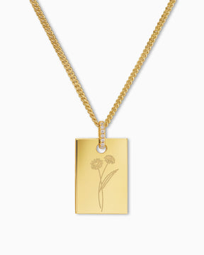 Geboorte bloem graveren platen ketting hanger zirkonia vierkant