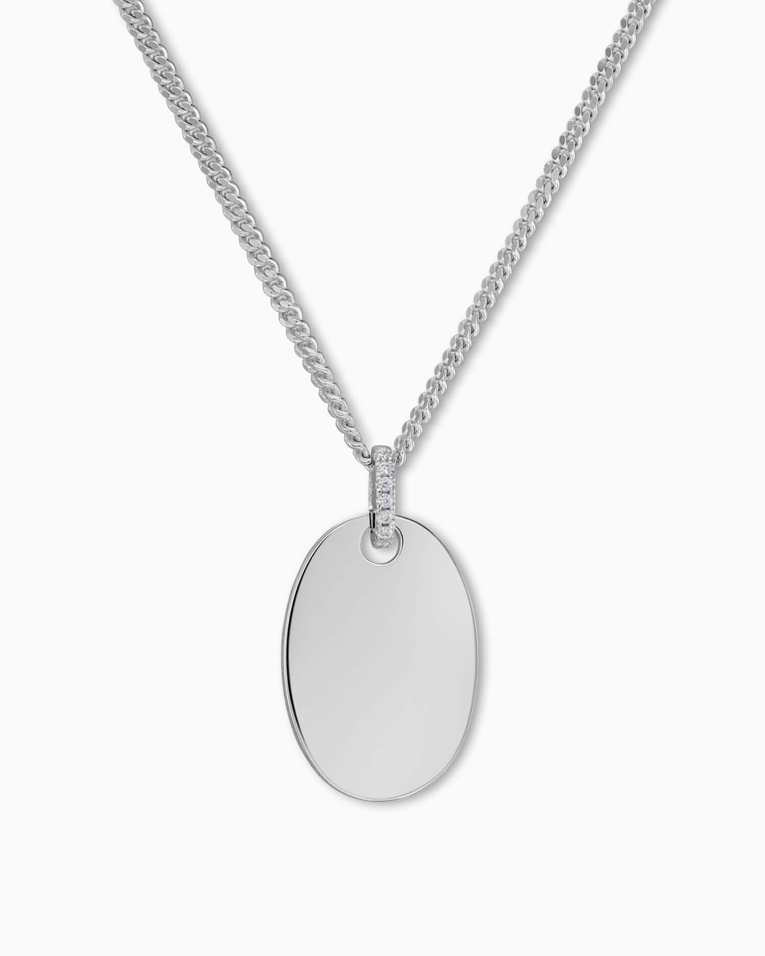 Graveerplaatjes halsketting hanger zirkonia ovaal