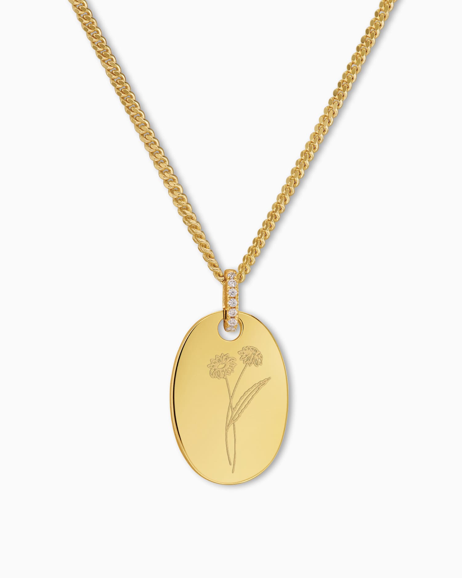 Geboorte bloem graveren platen ketting hanger zirkonia ovaal