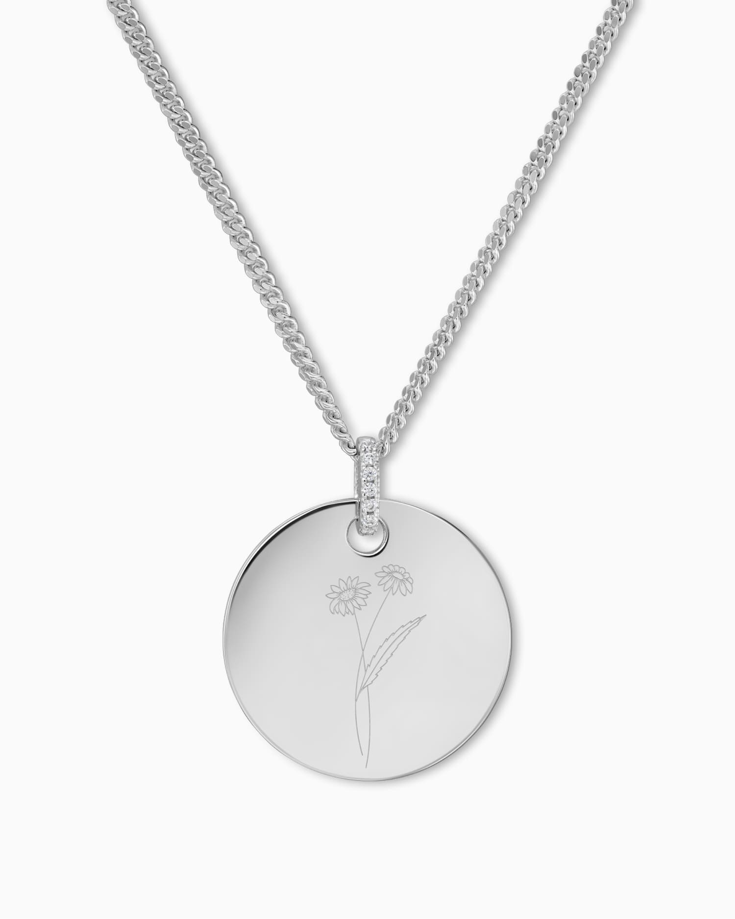 Geboorte bloem graveren platen ketting hanger zirconia ronde