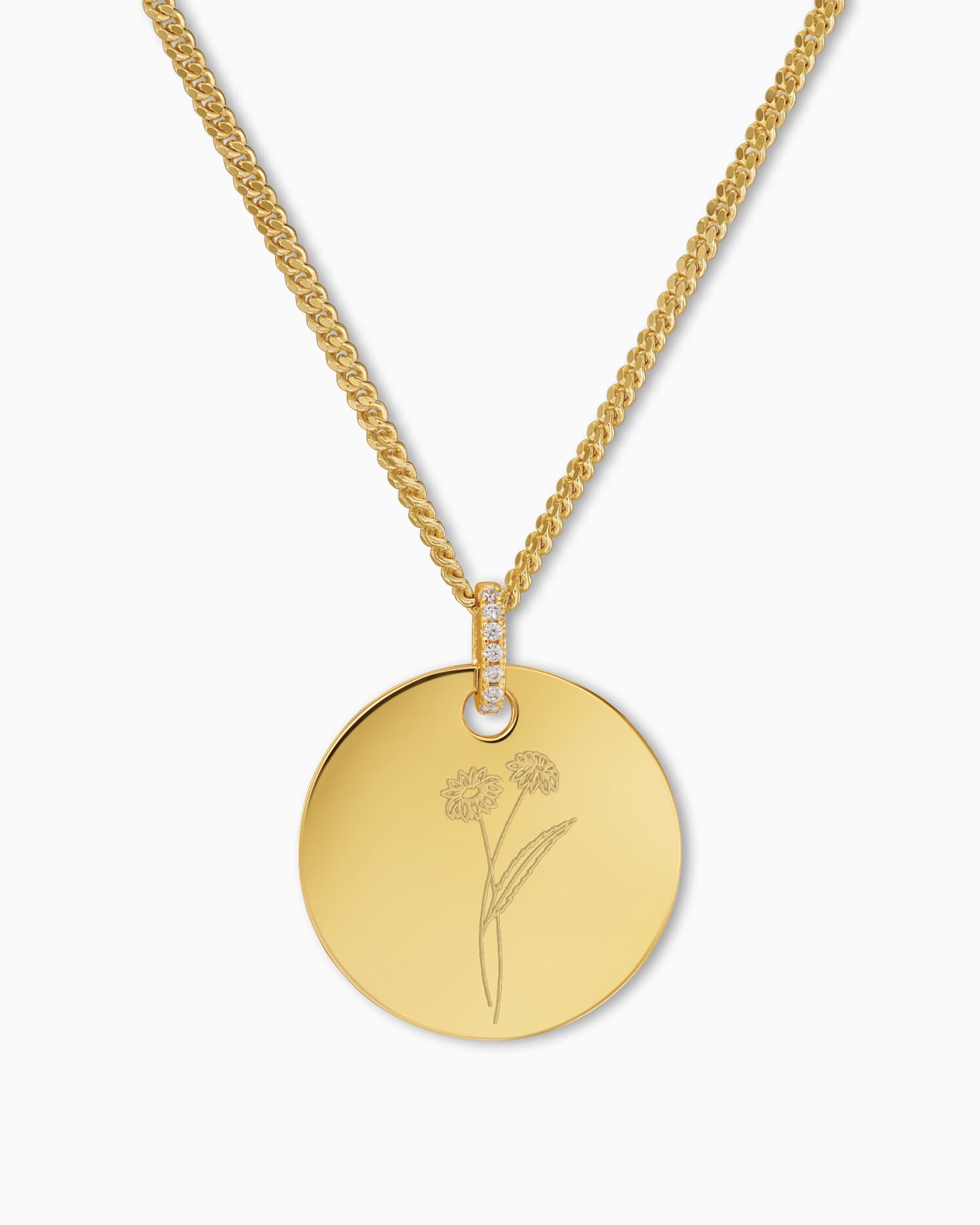 Geboorte bloem graveren platen ketting hanger zirconia ronde