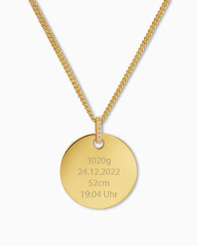 Geboortedatum graveren platen ketting hanger zirkonia rond